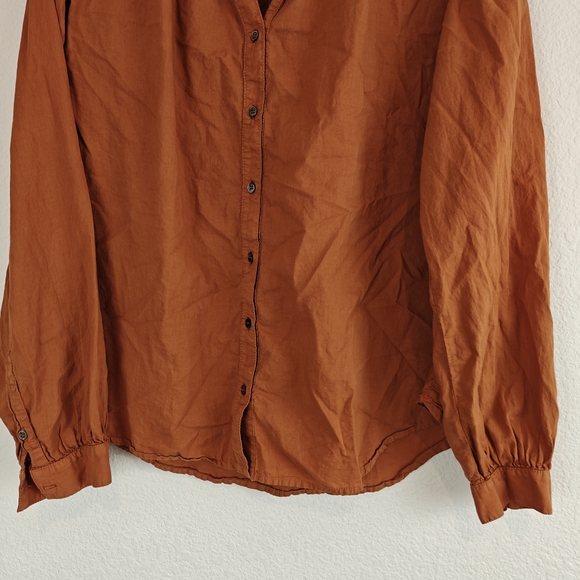 Xirena Orange Cotton Ruffle Neck Button Down Blouse | Relaxed Boho Coastal Chic - Picture 2 of 10